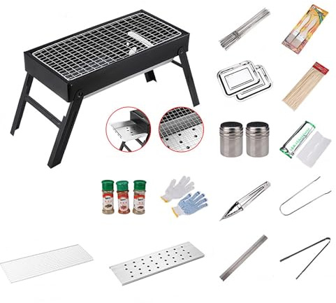 Griglia a carbone portatile, griglia da tavolo portatile, set griglia pieghevole e leggero per cucinare all'aperto, adatto per campeggio, picnic e viaggi, sapore leggero e affumicato Black,3
