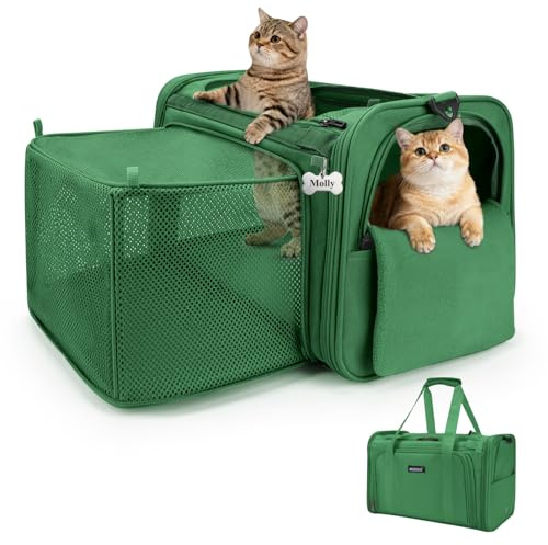 MIDOG Soft Cat Carrier Airline Approved, Expandable for Cats Up to 15lbs | 17x11x11 | Expandable Square Design | Locking Zippers + Safety Leash | 400T Water-Resistant | Folds Flat for Storage