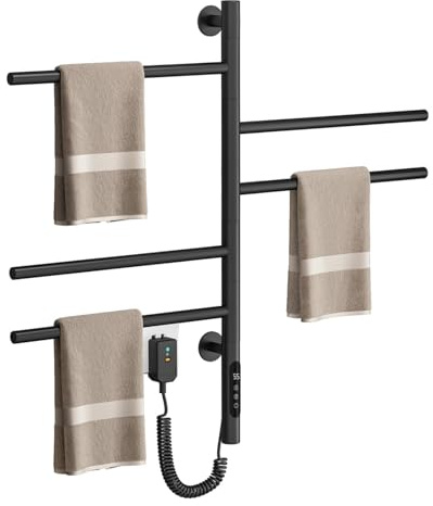 Portasciugamani Elettrico, Radiatore A Parete, Tecnologia di Riscaldamento A Secco in Fibra di Carbonio, Materiale in Lega di Alluminio 304, Soluzione di Riscaldamento per Il Bagno (Black)