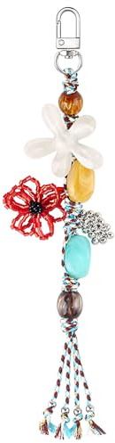 Mehrfachelement Beigefarbene Blume Schlüsselanhänger Süß Handgefertigt Geflochten Seil Perlen Blumen Dekorativ Taschenanhänger Phone Charm Lanyard Band Flower Bag Charms Cute Keychain Aesthetic