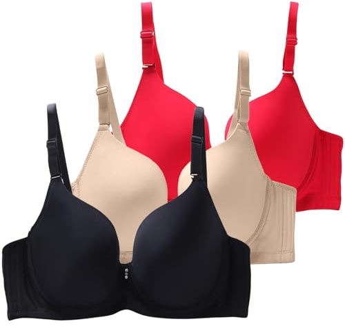 Lot de 3 Soutiens Gorge Classiques Bralette Femme avec Armature Grande Taille Soutien Gorgé Remonte Poitrine Comfit Push Up Bra Non Rembourré Brassière Larges Réglables Lingerie Maintien Bretelles