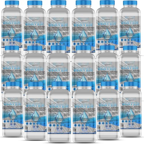 GiDeli Demineralisiertes Wasser 18 x 1L Destilliertes Wasser für Bügeleisen, Batterien, Kühler, Luftbefeuchter, Aquarium & Labor Wasser ohne Kalk, geruchlos, klar