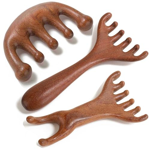 Moreinday 3 Pack Wooden Scalp Massager, Foot Massage Tool, Scalp Massager Hair Growth - Sandalwood