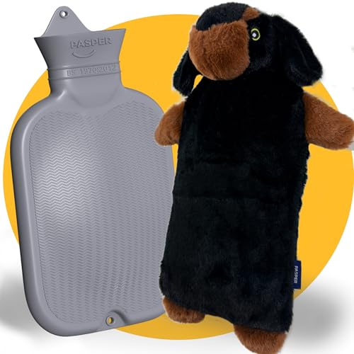 Pasper Wärmflasche mit Bezug - Extra Groß - 3,5 Liter XXL - Nahtlos - Hund