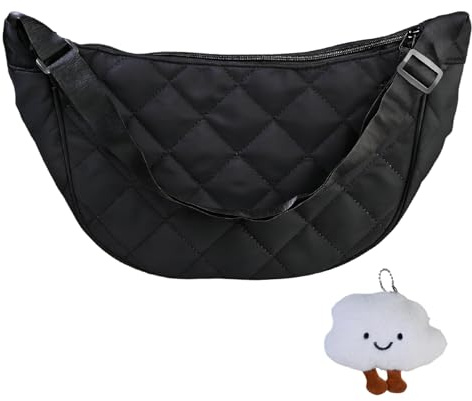 Culinavog Grand Sac à Bandoulière, Sacoche Demi Lune avec Pendentif Nuage, polyester sac a main pour ado avec Sangle Ajustable, Imperméable Sac Banane Femme pour Voyage, Shopping, Quotidiens(Noir)