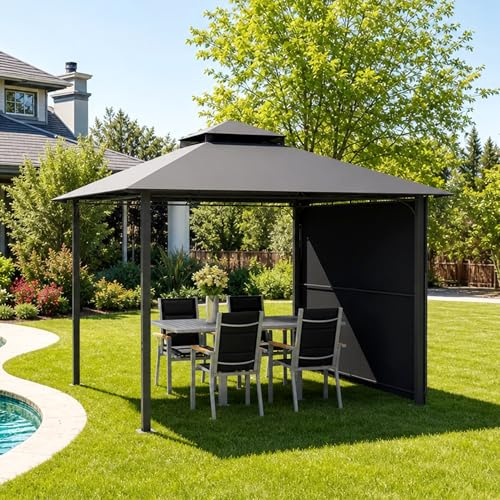 JUMMICO Gartenpavillon 3x3m mit Erweiterungsdach, Wasserdichtes & Stabiles Partyzelt mit Doppel-Dach & Seitenwänden, Klappbarer Pavillon mit verstellbarem Schattenbereich für Garten und Terrasse