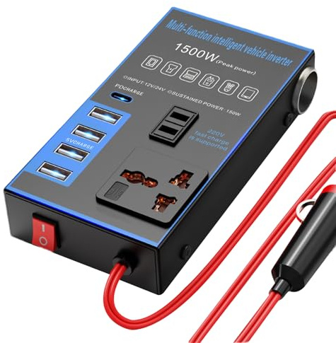 Convertitore Da Auto A Presa Di Corrente: Inverter Per Alimentazione Da, Adattatore Per Caricabatterie Da Veicolo Da 1500 W, Porta Di Ricarica USB | Adattatore Per Caricabatterie Per | Porte