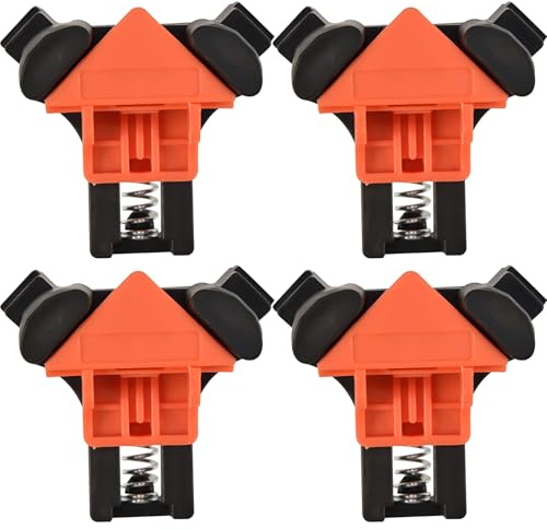 BZURTER Juego de 4 Abrazaderas de Esquina 90° para Madera, 5-22 mm | Sistema de resorte para un apriete rápido, estable y fácil de usar en trabajos de carpintería.