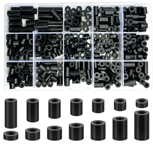 360 Pièces ABS Rondelle Caoutchouc, 14 Tailles Entretoise Plastique Rondelle M4 M3, Non-Filetées Entretoises pour Connexion de Circuits Imprimés - Noir
