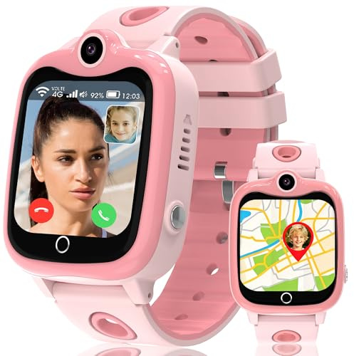 ELEJAFE 4G GPS Kids Smart Watch for Boys Girls,IP68Kids Phone Smartwatch GPS+LBS+WIFI Tracker,SOS,2 Way Call,Voice & Video Chat,Class Mode,Games, Alarm,Camera,Great Birthday (Pink 2)