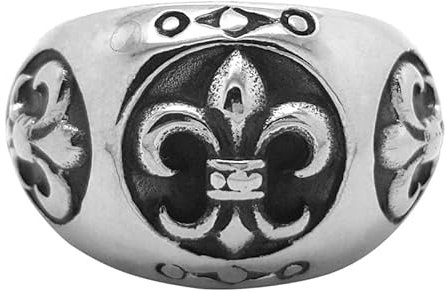 BOBIJOO Jewelry - Bague Chevalière Trois Fleur de Lys Royaliste Acier Inoxydable Anneau Médiéval - 68 (12 US)