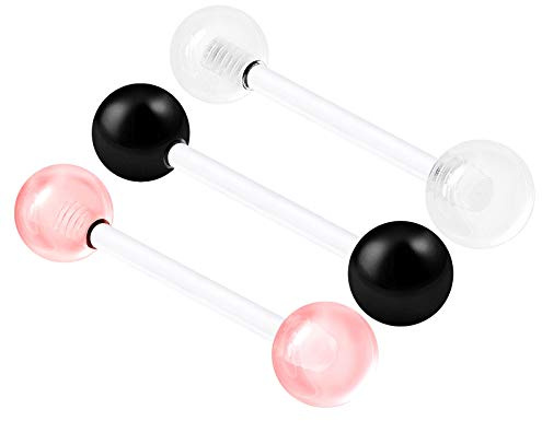 KJM FASHION 3 STK Flexibel Acryl Zung 1.6 mm 14 Gauge 16 mm 5/8 Inch 6mm Acryl Kugel Tongue Brustwarzen Zunge Nippel Ohrringe Piercing Schmuck 2538