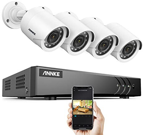 ANNKE Kit Caméra de Surveillance Filaire,4 Caméras 1080p et 5MP Lite 8CH DVR, Kit de Vidéosurveillance 2MP, Vision Nocturne Nette, Détection de Mouvement, Accès à Distance et Alarme par E-Mail, IP67
