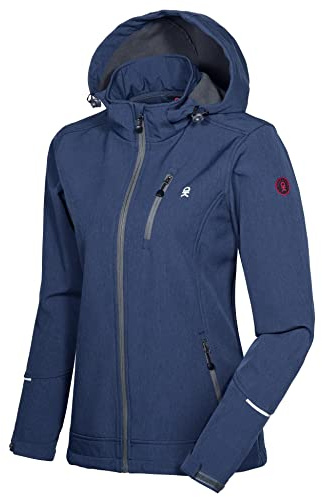 Little Donkey Andy Damen Softshell Jacke Skijacke mit Abnehmbarer Kapuze, Fleecefutter und wasserabweisend Grau Blau DE XL(EU XXL)