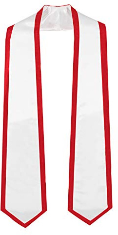 GraduationMall Plain Graduation Honor Stole Classic End With Trim Unisex Adult 72 / 60 Long (72 Long, White + Red Trim)
