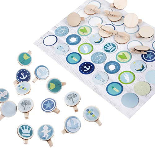 Logbuch-Verlag Set 35 Holzklammern Geschenkklammern 3,2 cm + Sticker blau grün - Deko Kommunion Taufe Kinder