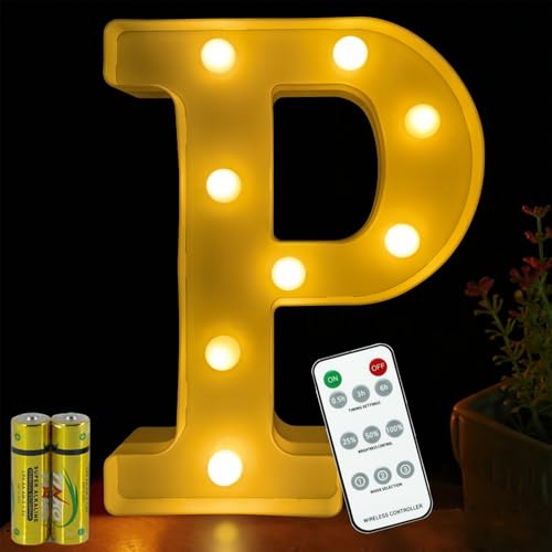 Buchstaben Lichter HONPHIER® Buchstabe Lampe Fernbedienung Alphabet Lampe LED Brief Beleuchtung Buchstabe Licht Beleuchtete Buchstaben Nachtlichter Dekoration für Geburtstag Party Hochzeit (P)