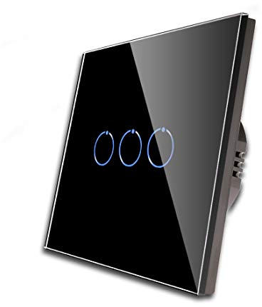 CNBINGO 2-Way Triple Touch Light Switch with Black Glass Wall Plate