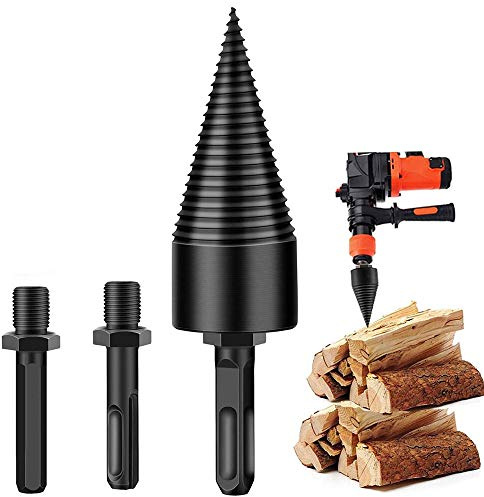Holzspaltbohrer, Brennholzspalter Bohrer robuster Bohrer Kegelschraubendreher für Handbohrer, mit 3 Griffen, Sechskant Schaft, quadratisch und rund (42 mm)