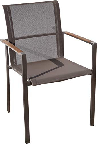 ASS Designer Gartenstuhl mit Armlehne Kuba-BRAUN Gastroqualität Stapelsessel Gartensessel Stapelstuhl Sessel Edelstahl Batyline Textilene Teak stapelbar sehr robust