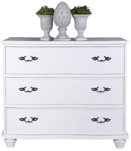 PALAZZO INT Chateau Lennard Gustavianische Kommode – Weißes Shabby-Chic-Unikat mit 3 geräumigen Schubladen (83×35×20 cm) & Messingbeschläge, H80×B92×T45 cm