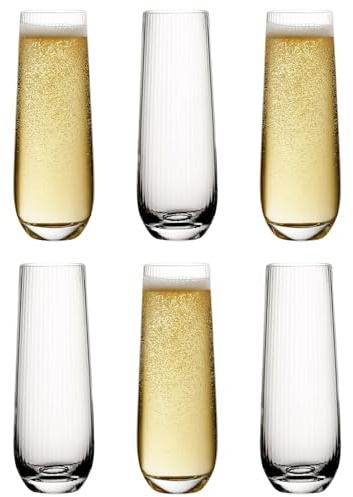 Utopia Hayworth Champagne Flutes 10.5oz / 300ml – Set of 6 | Elegant Ribbed Cut Glass Design | Vintage Style Prosecco & Champagne Glassware | Durable, Dishwasher Safe | Elegant ribbed cut glass design enhances wine carbonation, vintage styling, and presentation for Prosecco service.