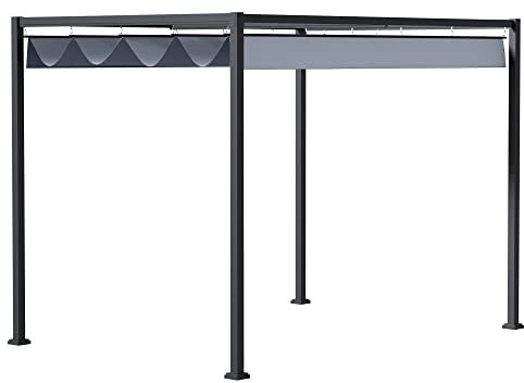 Outsunny 4 x 3(m) Metal Outdoor Pergola with Retractable Roof, Outdoor Gazebo with Drainage Holes for Garden, Patio, Lawn, Grey