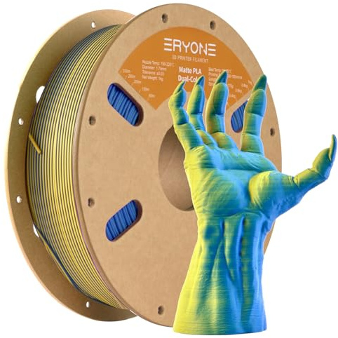 ERYONE Matte PLA 3D Drucker Filament 1.75mm, Dual Matte PLA Filament, Maßgenauigkeit +/- 0.03 mm, 1 kg 1 Spule,Matte Zweifarbig PLA, Blau & Gelb