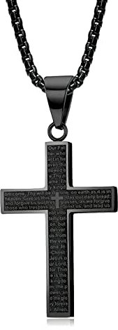 MERTTURM Kreuz Halskette für Herren, Schmuck Edelstahl, Kreuz Anhänger mit 60cm Kette, Farbe Schwarz(lichtecht & schweißfest)