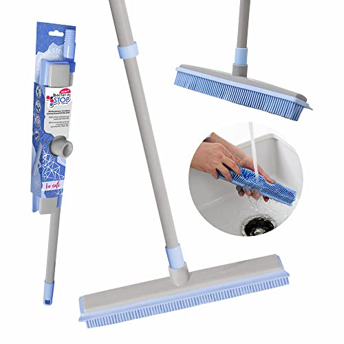 York Bacteria Stop Escoba de Goma con Mango – Escoba Plegable con Altura Ajustable Cuide su hogar Hoy – Estropajo con Mango, Gris y Azul