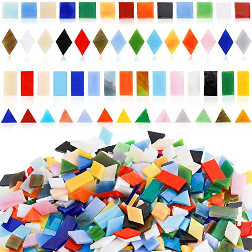 Lyellfe 800g Mosaic Tiles, Mosaic Glass Pieces Bulk in 4 Styles, Mixed Color Stained Glass Pieces for Home Decoration, DIY Crafts, Picture Frames, Premium Quality