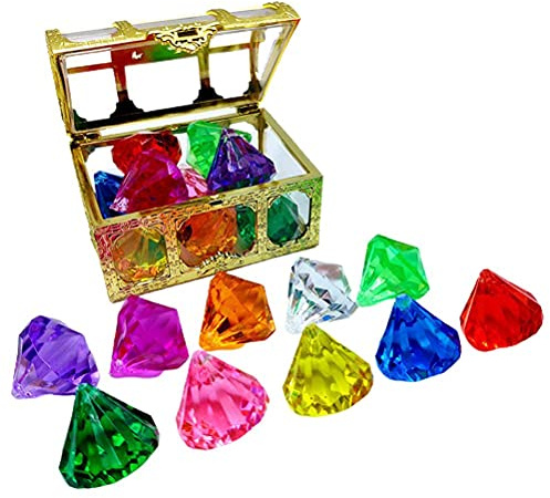 Plast transparent skattkista med 10 färgglada diamanter, retro mini skattkista dekoration