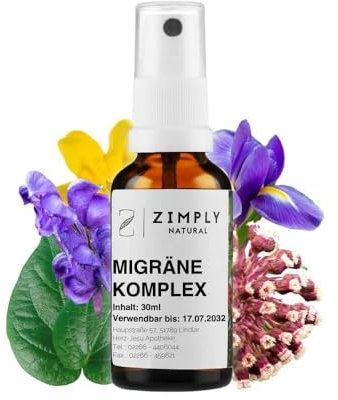 ZIMPLY NATURAL® Migräne Komplex Spray, pflanzliches Mittel bei Migräne - Natürlich, Sanft, Vegan, 30ml