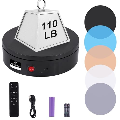 BAOSHISHAN Rotating Display Stand with Remote 22CM 50KG Product Turntable | Rechargeable, 6M Remote, Multiple Control Modes, 12-35s/r Adjustable Speed, Black