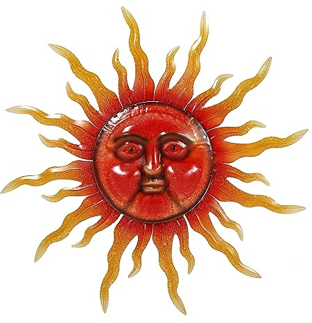 TICKCACY 33 Metal Sun Wall Art Decor, Large Sun Face Wall Art Decoration for Indoor Outdoor, Metal Wall Hanging for Living Room Bedroom Farmhouse Yard Fence Patio Garden