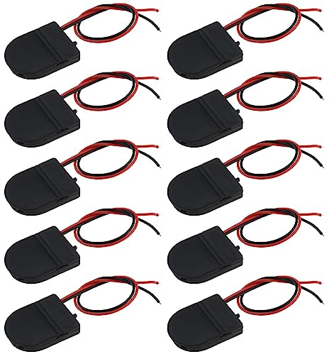 Be In Your Mind 10 Stück 3V 1-Slot CR2032 Batteriehalter Münzknopfzelle Batteriefach Akku Steckdosenbox mit Ein/Aus Schalter Anschlusskabel 26 AWG Schwarz