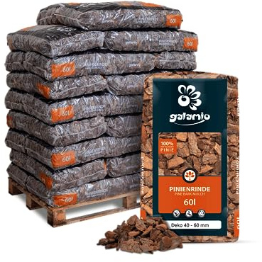 GALAMIO Pinienrinde Deko 40-60mm 60l x 26 Sack 1560l 1 Palette Pinienmulch Pinienerde Rindenmulch Pinienborke Pinie Mulch Bark Rinde Für Pflanzen Garten Terrarium Dekorativer Bodenbelag