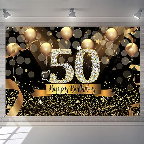 50. Geburtstag Deko Frauen, Schwarz und Golden Stoff Schild Plakat Geburtstagsfeier Dekoration, 50. Geburtstag Hintergrund Banner Frau, 50 Geburtstagsfeier Deko