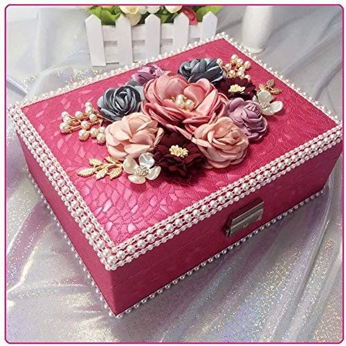 BONOOL Schmuckschatullen, Leder, doppelschichtig, großes Fassungsvermögen, Schmucktruhe mit Spiegel, vielseitige Aufbewahrungsbox für Schmuck, Schmuckschatulle für Frauen (Farbe: Rosenrot)