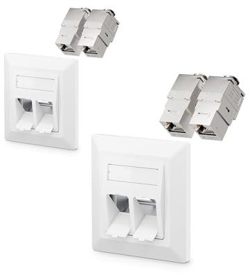 VCELINK Prise Réseau Keystone Montage Encastré 2 Ports, Module Keystone Jack CAT 8 Prise RJ45 Câble D'installation Entièrement Blindé Uni Blanc, 2 Pièces