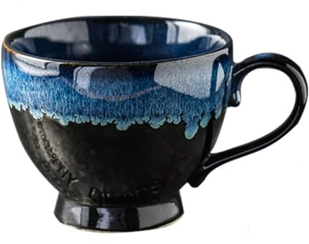 Keramik Tee Tasse Groß 400ml Kaffeebecher Steingut Tassen mit Henkel | Suppentassen Retro Teetasse für Büro und Zuhause Geburtstag, Weihnachten, Muttertag, Valentinstag