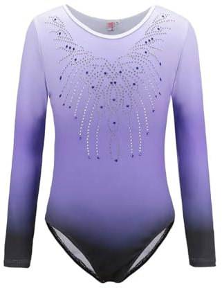 MZPOZB Gimnasia Leotardo Leotardo de ballet for niños, traje de cuerpo degradado con estampado, ropa de baile de gimnasia con diamantes de manga larga Mallas De Gimnasia (Color : Z, Size : 12)