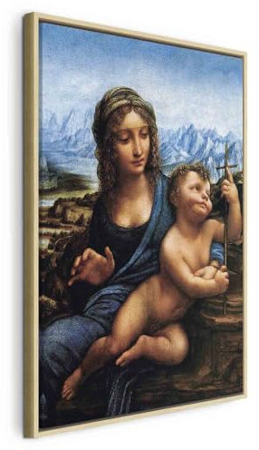 murando - Wandbilder XXL Mit natürliche Rahmen XXL Leonardo da Vinci 80x120cm Vlies Leinwandbild 1 Teilig - Kunstdruck modern Wanddekoration Design Wand Bild - Porträt einer Frau Madonna l-G-10223-b-a