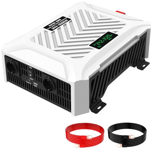 DATOUBOSS Inversor de 24V a 230V Convertidor de Voltaje de Onda sinusoidal Pura 3500W/7000W con 2 enchufes UE&USB&Type-C&Pantalla LCD, convertidor de Corriente para Camiones Camping