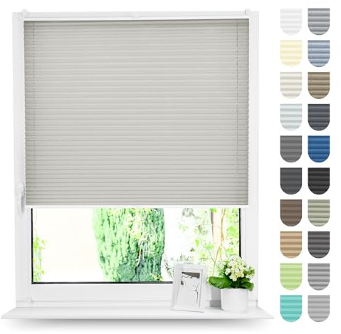 Tom'Shop Plissee Klemmfix ohne Bohren Sonnenschutz Plisseerollo Jalousie Lichtdurchlässig und Blickdicht für Fenster & Tür (NELA Grau B35cm x H100cm)