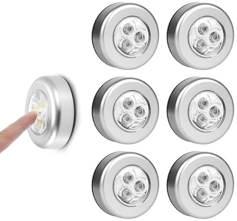 Comioke 6 Pezzi Luce Adesiva a Batteria Luce Led Adesiva a Batteria Luci Touch LED Touch per Armadio Luci Armadio con sacchetto di stoccaggio Piccola Notturna per Guardaroba Cucina Scale