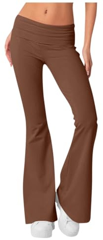 Femmes Flare Leggings Pliage De L'An Y2K Bas Montée Large Jambe Pantalon De Survêtement Cloche Bas Beurré Doux Yoga Pantalon Leggings Marron L Pantalon De Travail Femme Pantalon Fluide Femme Été Chic