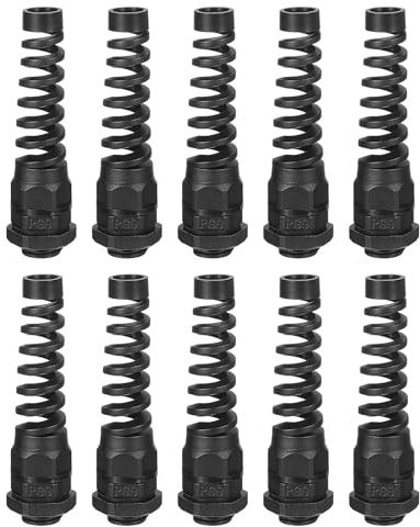 QUARKZMAN 10 Stück Wasserdichte Kabelverschraubung, PG9 Nylon Kabeldurchführung Spiralfeder Kabelgelenk mit Dichtung für 4-8mm Drahtgewinde Kabelbefestigung und Geräte, Schwarz