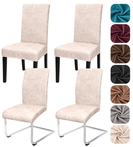 Alishomtll Sämischleder Stuhlhussen 4er Set Stretch PU Stuhlbezug Schwingstühle Elastische Hussen für Stühle Abnehmbar Esszimmer Stuhlbezüge Freischwinger für Küche Restaurant Hotel (Beige, 4 Stück)