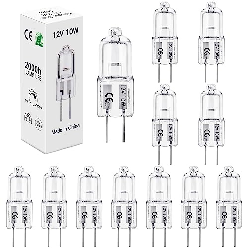 BROTOU 12:a Halogene G4-glödlampa, 12 V 10 W, 2 700K, dimbar varmvit, halogenlampa G4, för köksfläta, ugn, taklampor, bad, spotlights, vägglampor, skåpbelysning